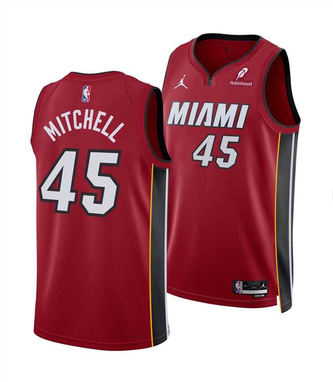 Mens Miami Heat #45 Davion Mitchell Red 2025 Statement Edition Swingman Stitched Jersey Dzhi->miami heat->NBA Jersey